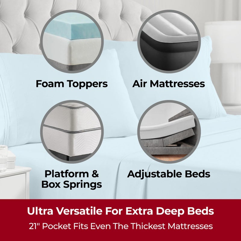 Mellanni Extra Deep Twin Sheets - 3 PC Iconic Collection Bedding - Hotel Luxury, Ultra Soft, Cooling Bed Sheets - Wrinkle, Fade, Stain Resistant (Twin, Aqua) - Image 2